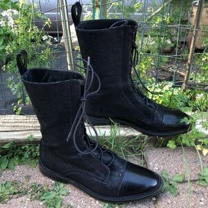 Inch2 Brogue Black Leather Lace Up Combat Boots Size 39 - 8